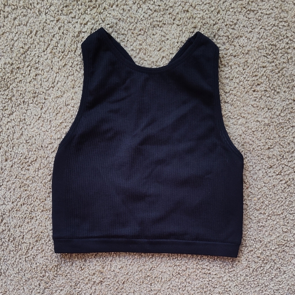 Victoria's Secret Black Fitted Ribbed Crop Tank Top